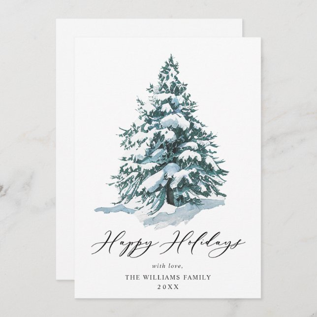 Minimalist Elegant Pine Tree Christmas Greeting Holiday Card (Front/Back)