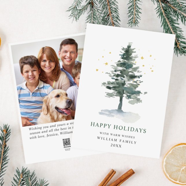 Minimalist Elegant Pine Tree Christmas Photo Holiday Card (Creator Uploaded)