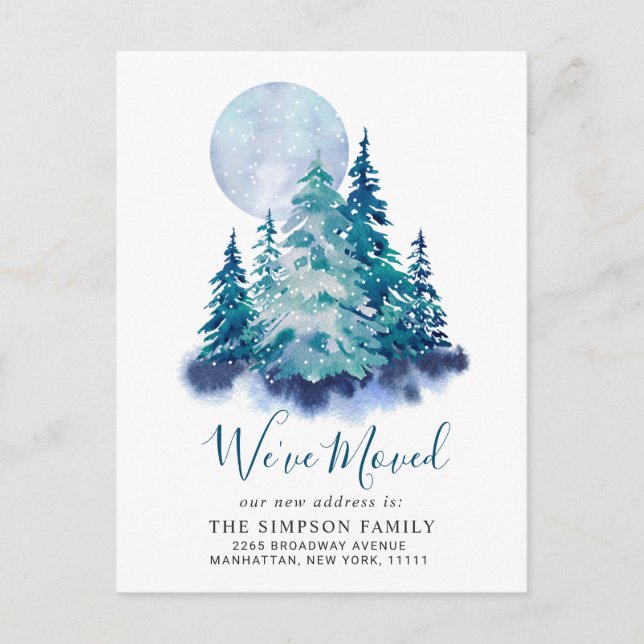 Minimalist Elegant Pine Tree Moving Announcement Postcard (Front)
