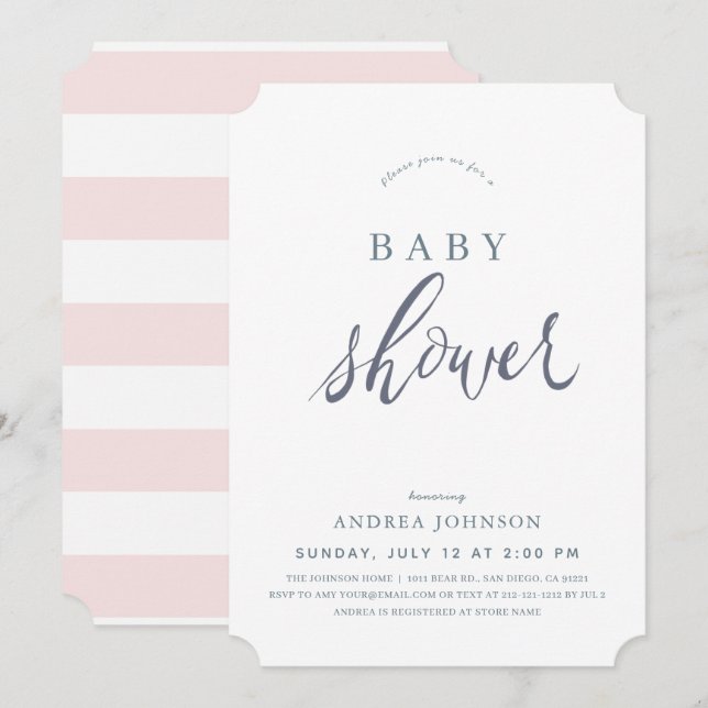 Minimalist Elegant Pink Girl Baby Shower Invitation (Front/Back)