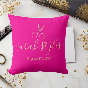Minimalist Elegant Pink Gold Hairstylist Cushion