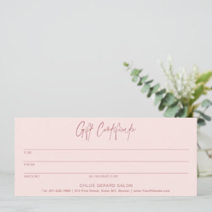 Minimalist Elegant Pink Modern Gift Certficate