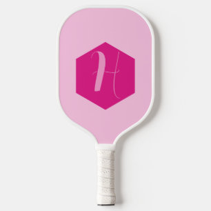 Minimalist Elegant Pink Modern Monogram Pickleball Paddle