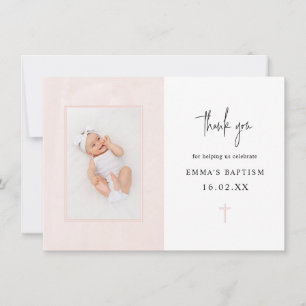 Minimalist Elegant Pink Watercolor Photo Baptism Thank You Card
