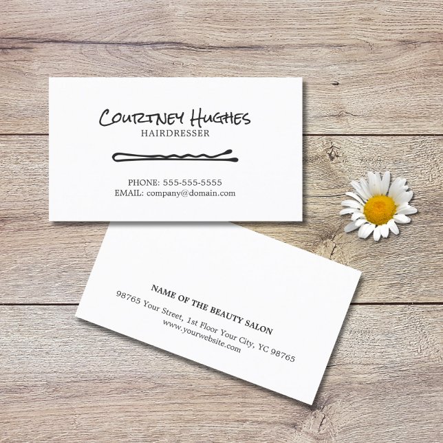 Minimalist Elegant Plain Black White Hairdresser Business Card (Creator Uploaded)