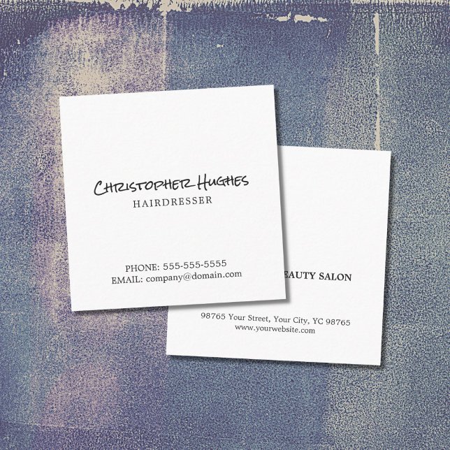 Minimalist Elegant Plain White Hairdresser Square Business Card (Creator Uploaded)