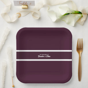 minimalist Elegant Plum Purple and White Stripes Paper Plate