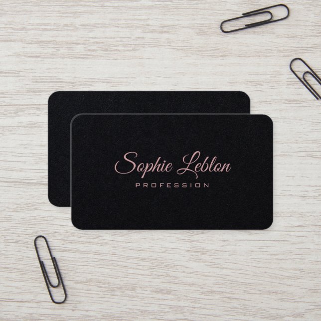 Minimalist Elegant Premium Black Rounded Business Card (Front/Back In Situ)