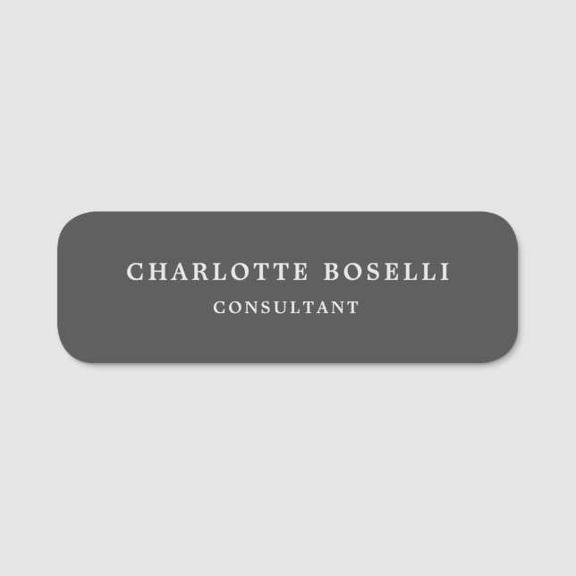Minimalist Elegant Professional Grey Name Tag (Front)