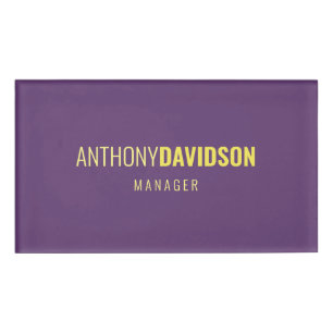 Minimalist Elegant Professional Indigo & Yellow Name Tag