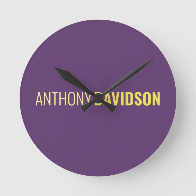 Minimalist Elegant Professional Indigo & Yellow Round Clock (Front)