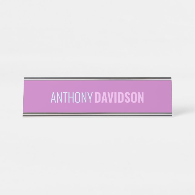Minimalist Elegant Professional Orchid Lilac Blue Desk Name Plate (Front)