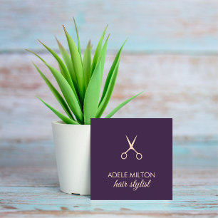 Minimalist Elegant Purpl Rose Scissors Hairstylist Square Business Card