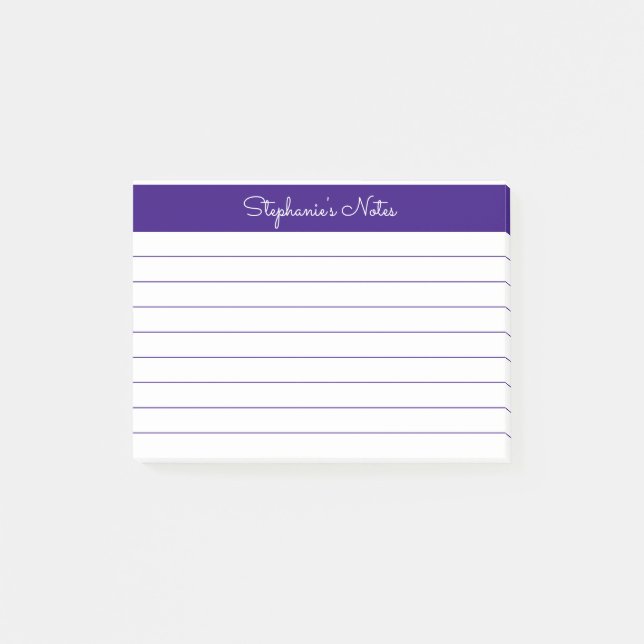 Minimalist Elegant Purple Lined Personalised Post-it Notes (Front)