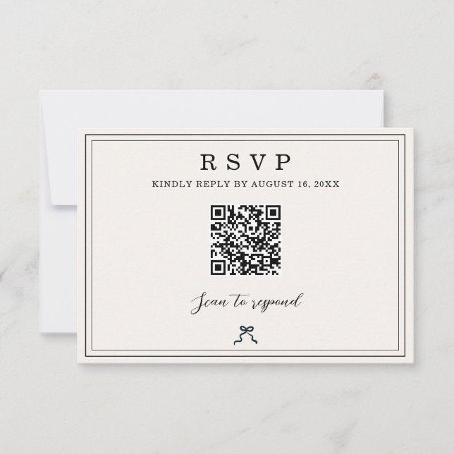 Minimalist Elegant QR Code RSVP Coquette Wedding Card (Front)