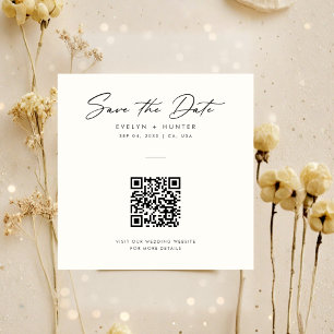 Minimalist Elegant QR Code Wedding Website Square Save The Date