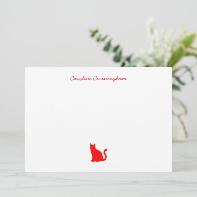 Minimalist Elegant Red Cat Flat Note Card (Standing Front)