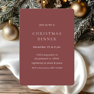 Minimalist Elegant Red Christmas Dinner Party  Invitation