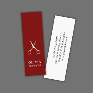 Minimalist Elegant Red Faux Gold Scissors Hair Mini Business Card