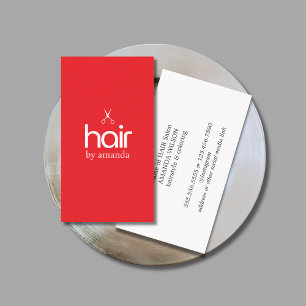 Minimalist Elegant Red White Bold Scissors Hair Business Card