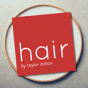 Minimalist Elegant Red White Hair Stylist Square Business Card