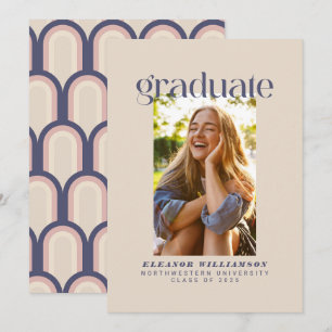 Minimalist Elegant Retro Blush Photo Graduation Announcement