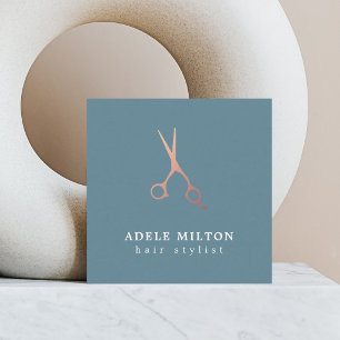 Minimalist Elegant Rose Gold Scissors Hairstylist Square Business Card