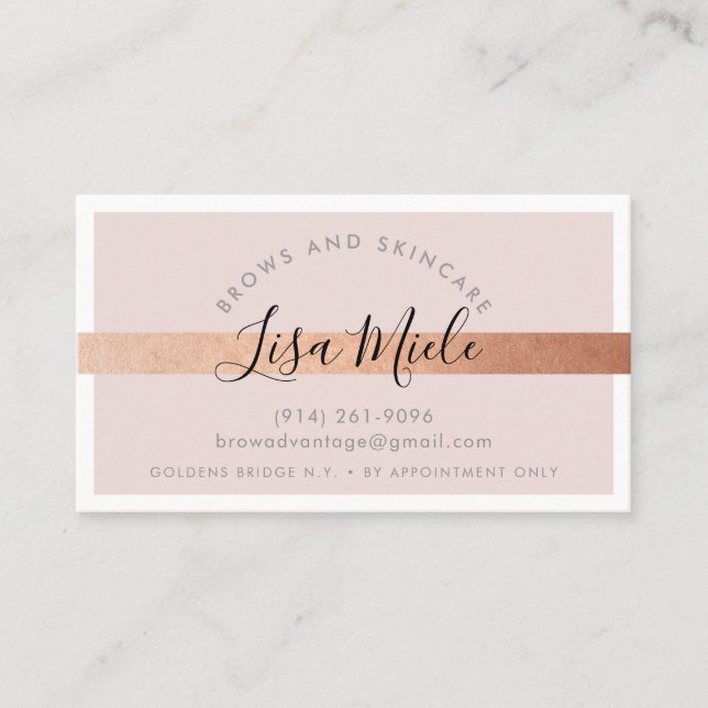 MINIMALIST elegant rose gold stripe blush pink Business Card (Front)