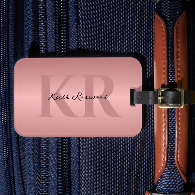 Minimalist Elegant Rosegold Monogram  Luggage Tag (Front Insitu 4)