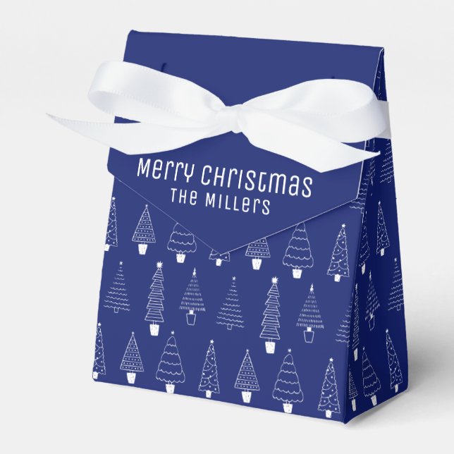 Minimalist Elegant Royal Blue White Christmas Tree Favour Box (Front Side)