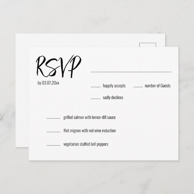 💍 Minimalist Elegant RSVP & menu choice Postcard (Front/Back)
