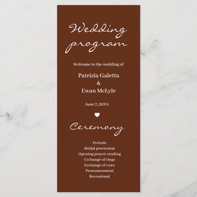 Minimalist Elegant Rust Terracotta Wedding flat  Programme (Front)