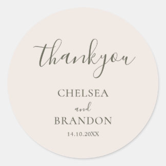 Minimalist Elegant Rustic Beige Thank You Wedding Classic Round Sticker