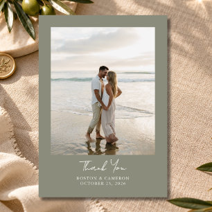 Minimalist Elegant Sage Green 2 Photo Wedding Thank You Card