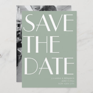 Minimalist Elegant Sage Green Art Deco Photo Save The Date