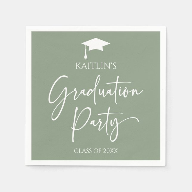 Minimalist Elegant Sage Green Graduation Party Napkin (Front)