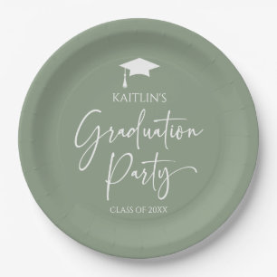 Minimalist Elegant Sage Green Graduation Party Paper Plate