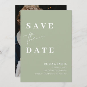 Minimalist Elegant Sage Green Photo Save the Date Invitation