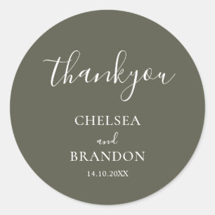 Minimalist Elegant Sage Green Thank You Wedding Classic Round Sticker