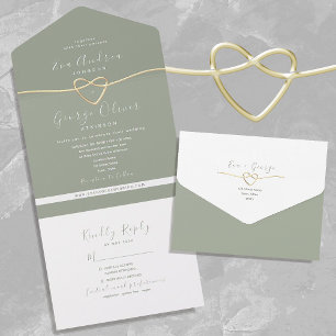 Minimalist Elegant Sage Green Wedding All In One Invitation