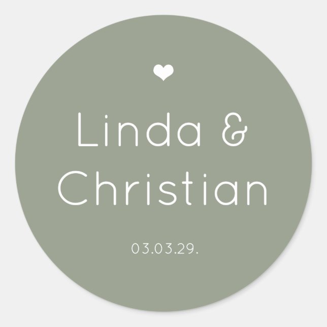 Minimalist Elegant Sage  Green Wedding Classic Round Sticker (Front)