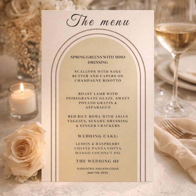 Minimalist Elegant Sand Beige Arch Wedding Menu (Minimalist Elegant Sand Beige Arch Wedding Menu Card)