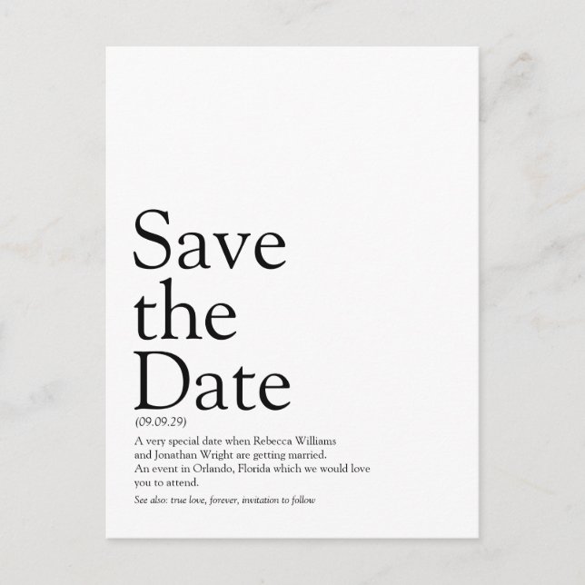 Minimalist Elegant Save the Date Definition Postcard (Front)