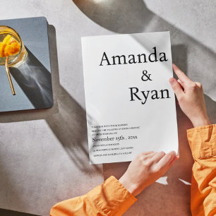 Minimalist Elegant Script Black & White Wedding Invitation