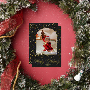 Minimalist Elegant Script Christmas Arch Photo Foil Holiday Card