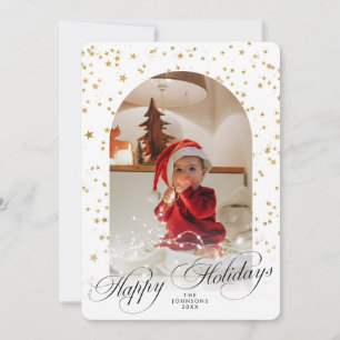Minimalist Elegant Script Christmas Arch Photo Hol Holiday Card