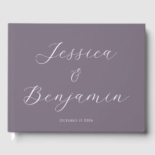 Minimalist Elegant Script Customisable Dark Purple Guest Book