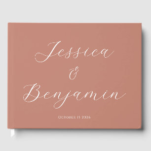 Minimalist Elegant Script Customisable Terracotta  Guest Book