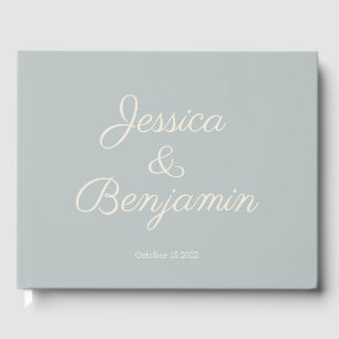 Minimalist Elegant Script Dusty Blue Wedding Name Guest Book