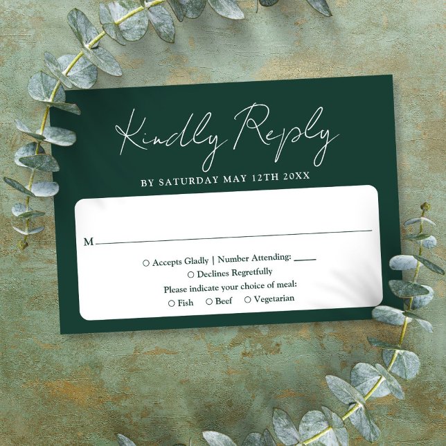 Minimalist Elegant Script Emerald Green Wedding RSVP Card (Minimalist Elegant Script Emerald Green Wedding RSVP Card)